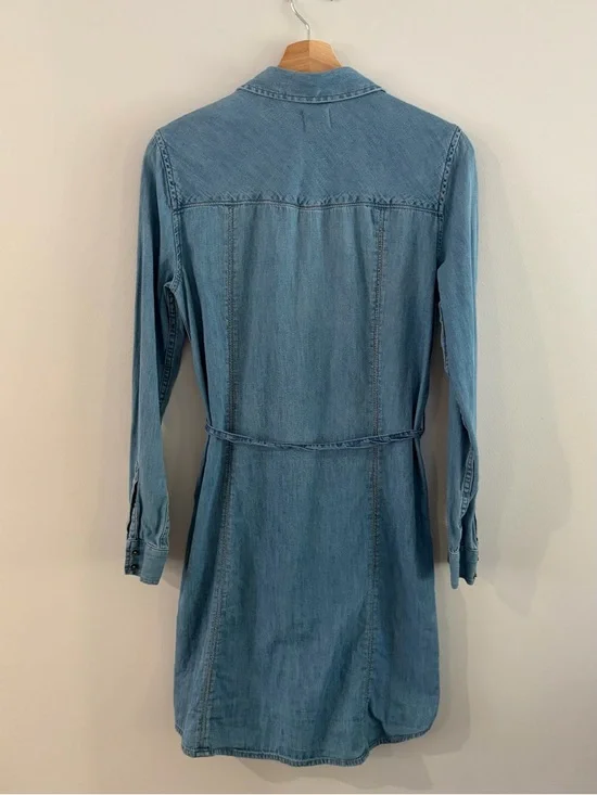 GAP Light Blue Denim Button-Front Shirt Dress with Tie - Picture 3 of 4